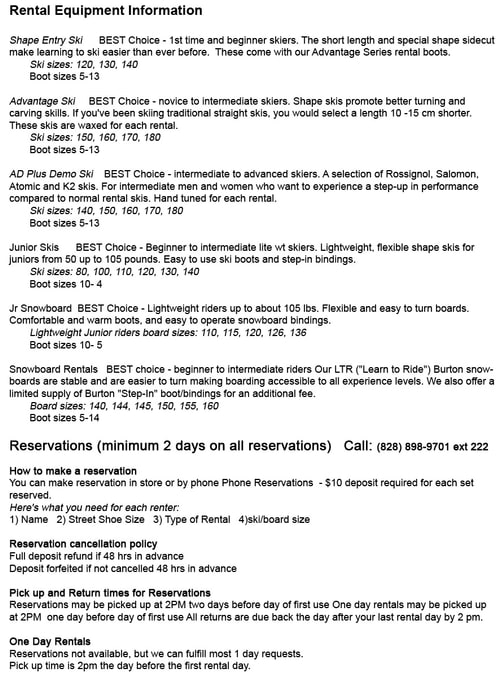 Ski and Snowboard rentals in Banner Elk & Sugar Mountain