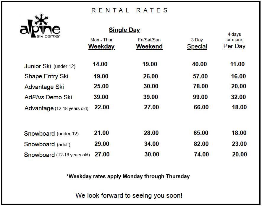 Charlotte Ski and Snowboard Rentals Alpine Ski Center