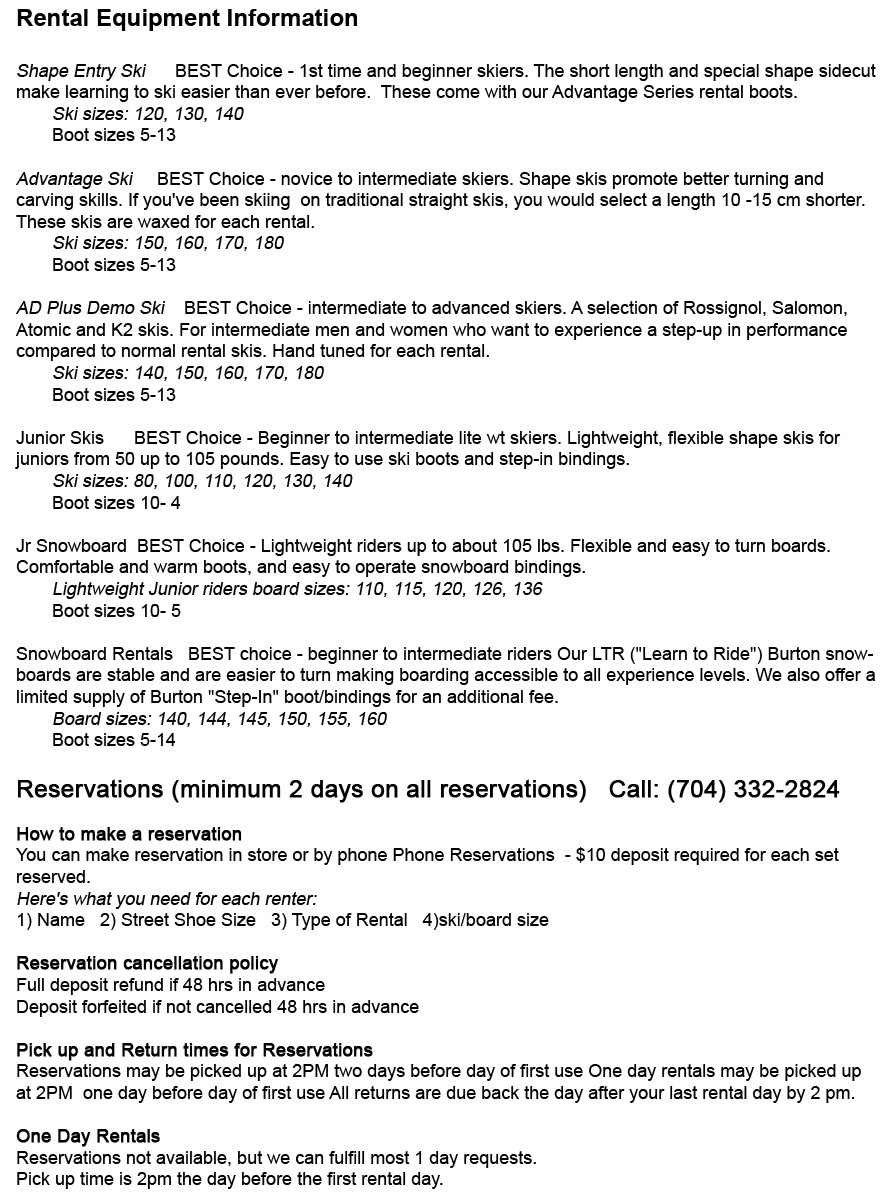 Charlotte Ski and Snowboard Rentals Alpine Ski Center